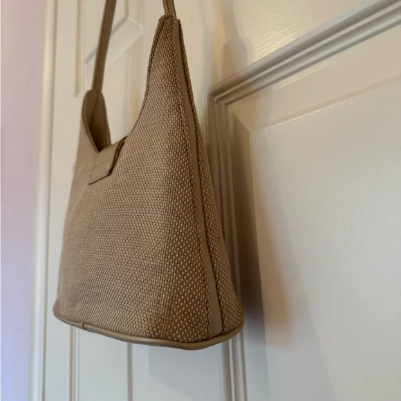 GUC Cream 90s Nine West structured leather & wicker shoulder bag - Picture 4 of 9